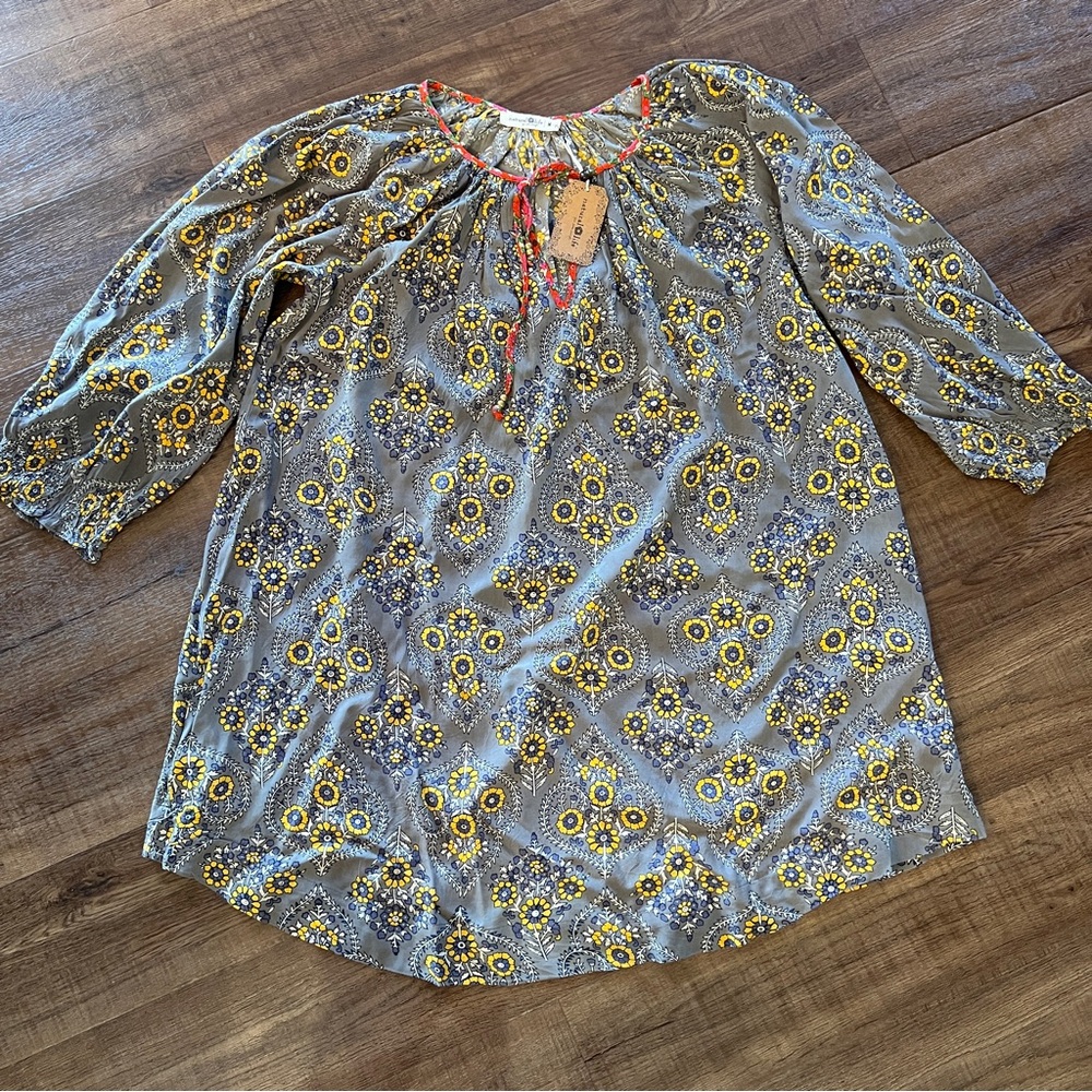 Natural Life Boho Floral Peasant Mini Dress NWT Medium Rayon - Picture 2 of 9